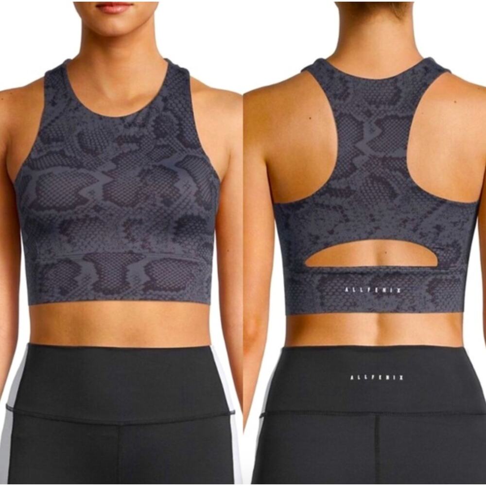 ALLFENIX Navy Longline High Neck Snake Print Sports Bra Size Large